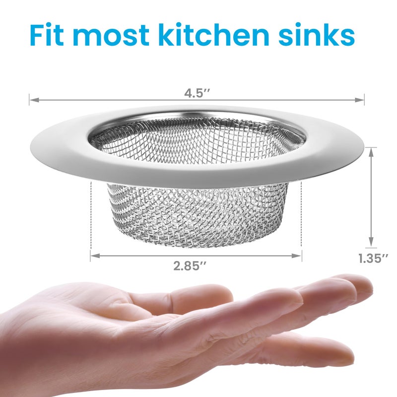 Lunyi 2 PCS Stainless Steel Sink Strainer 4.5" Diameter, Mesh Metal Drain Strainer, Fine Mesh Kitchen Sink Strainer, Hair Basket Drain - Fits Most Kitchen Sink, Bathroom Bathtub, Shower Drains - Image 4
